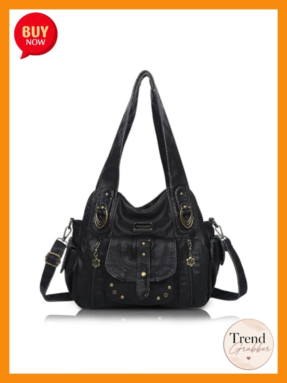 Faux Leather Hobo Bag with Metal Studs - Crossbody Shoulder Tote